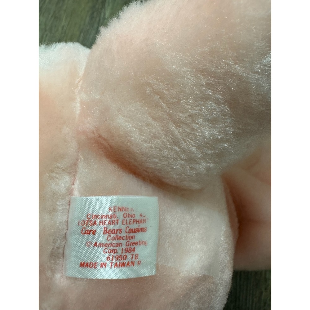 Vintage 1984 Kenner Care Bears Cousins Lotsa Heart Elephant Plush Pink 13" Tag - Picture 7 of 12